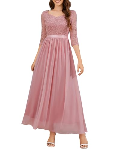 Wedtrend Women's Blush Floral A-Line Formal Dress, Floor Length, 3/4 Sleeve, Sweetheart Neck, XX-Large