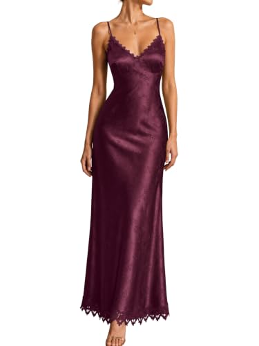 RIHOAS Semi Formal Dresses for Women Corset Satin Maxi Dress Wine Red