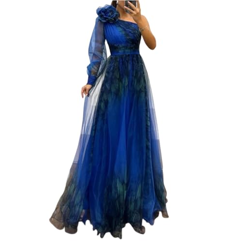 Women's Floral Tulle Wedding Guest Prom Dress Sexy Spaghetti Straps V Neck A Line Formal Colorful Cocktail Maxi Dresses 2026(4-Blue,X-Large)
