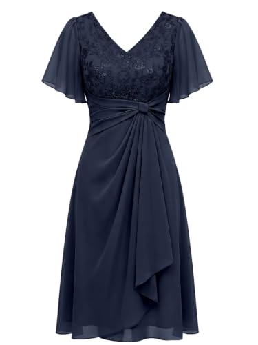 Tea Length Formal Dresses for Mother of Groom Lace Applique Evening Gowns