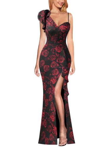 VFSHOW Womens Ruffle One Shoulder Wedding Formal Prom Evening Maxi Dress