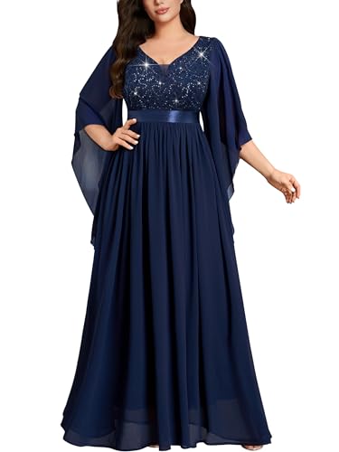 MISSMAY Women's Plus Size Formal Gowns Cape Mother of Bride Wedding Dresses
