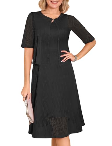 Dressystar Lace A Line Midi Mother of Bride Wedding Guest Dress Black M