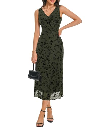 Nitzana Floral Maxi Dresses for Women Summer Semi Formal Long Mesh Dress | Womens Sleeveless V Neck Bodycon Elegant Casual Wedding Guest Cocktail Party Dress Date Night Spring Trendy 2026 Green L