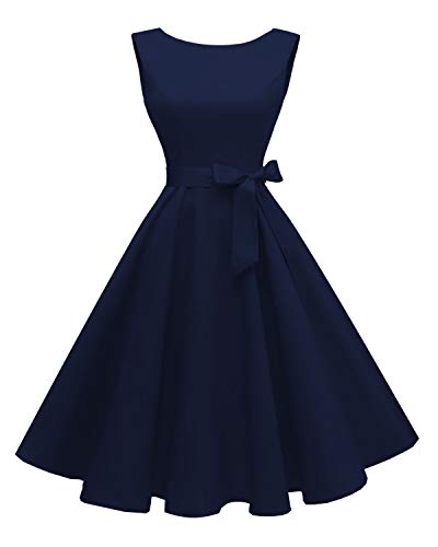 Hanpceirs Sleeveless Vintage 1950s Cocktail Dress Navy Blue L