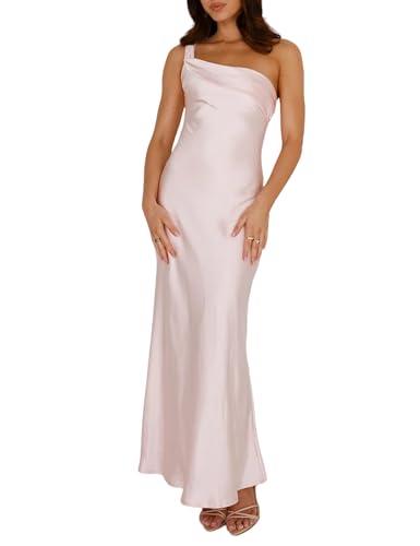 MOYNOTE 2026 Satin One Shoulder Formal Maxi Dress for Women Wedding Guest