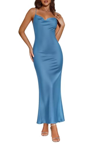 ZTMZA Womens Satin Dress Silk Slip Wedding Guest Long Formal Midi Dress