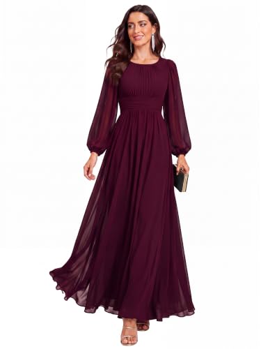 Ever-Pretty Women's Chiffon Long Sleeve Formal Wedding Guest Dresses