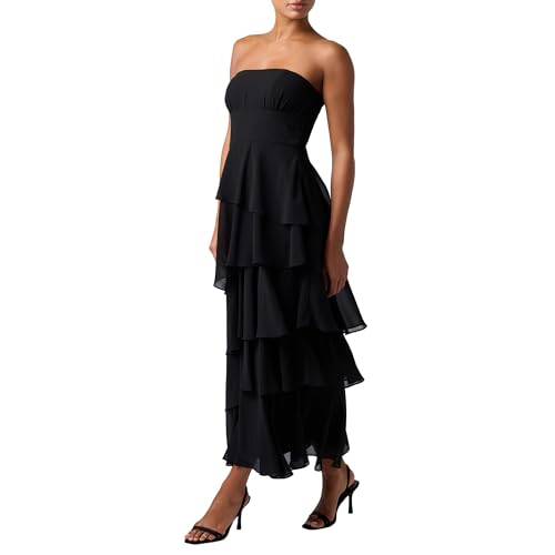 Lulus Jovie Tiered Women's Formal Midi Dress, Black, Small