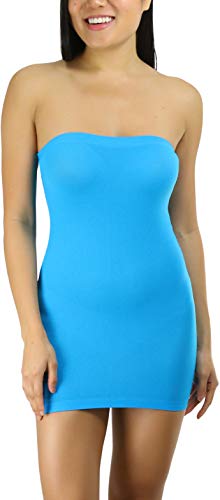 ToBeInStyle Womenโs Sexy Novelty Sheer Strapless Slip Dress - Turquoise