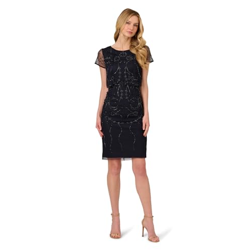 Adrianna Papell Studio Women's Bead Popover Sheath Dress, Midnight, 12