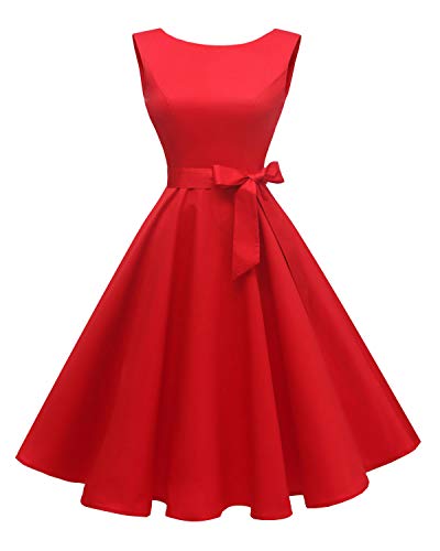 Hanpceirs Sleeveless Vintage 1950s Cocktail Dress Red L