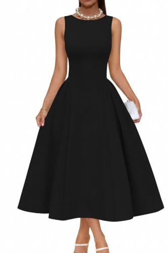 Memoriesea Women's Sleeveless A line Formal Graduation Midi Dress Black