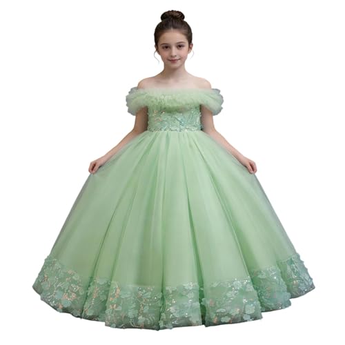 Tulle Flower Girl Dresses for Wedding Party Off Shoulder Princess Pageant Dresses Lace 3D Floral Formal Ball Gowns