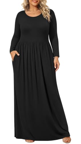 BISHUIGE Womens Plus Size Maxi Dresses Casual Long Fall Dress with Pockets 6XL, Black