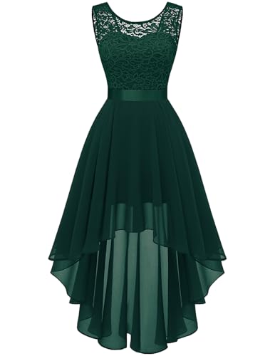 Women Bow Back Lace Chiffon Dress Formal Homecoming Cocktail Darkgreen S