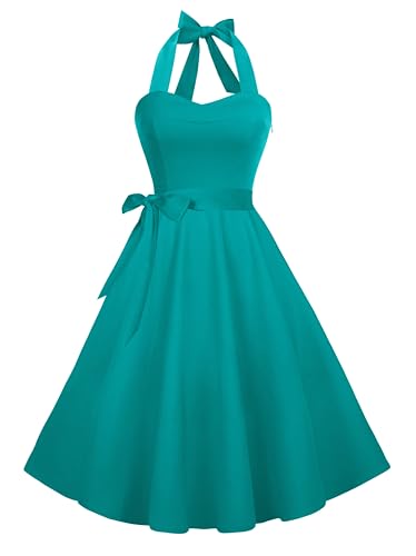 Hanpceirs Women's Halter Summer Dress Casual Sundress Turquoise S