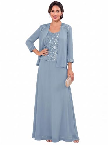Sequin Chiffon Mother of The Bride Dress with Jacket 2 Pieces Formal Gown