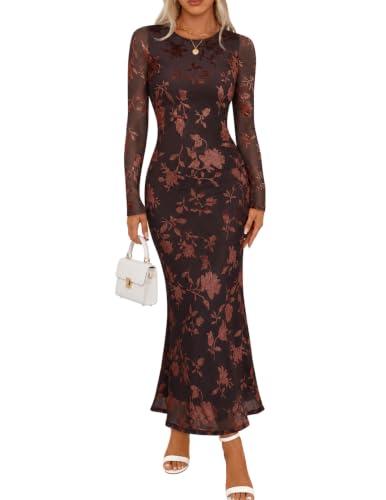 MEROKEETY Womens Fall Velvet Formal Wedding Guest Maxi Dress, Brown, XL