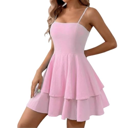 BNGD Women's Backless Bow Tie Spaghetti Strap Mini Dress Sexy Club Party Dresses(Large,Pink)