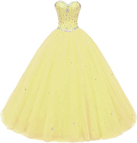 Likedpage Women's Sweetheart Ball Gown Tulle Quinceanera Dresses Prom Dress (US6, Yellow) … …