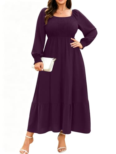 Plus Size Dresses for Curvy Women Smoked Fall Cocktail Dress Purple 2XL