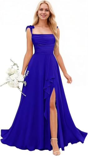 Eldecey Junior Bridesmaid Dresses Long Flower Girl Dress for Wedding Ruffle Spaghetti Straps Formal Dress for Girls Royal Blue US0