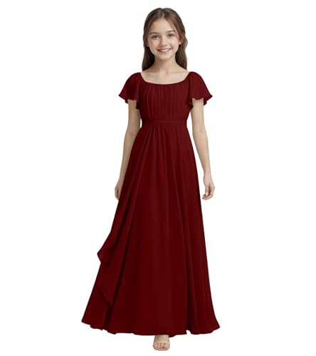 FLwuhui Junior Bridesmaid Dress A-Line Girls Bridesmaid Dresses Burgundy Chiffon Flower Girl Dresses US6