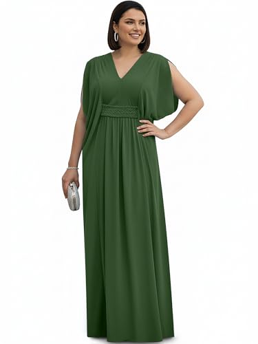 KOH KOH Petite Womens Long V-Neck Summer Grecian Greek Bridesmaid Wedding Party Guest Flowy Formal Evening Slimming Vintage Maternity Gown Gowns Maxi Dress Dresses, Olive Green S 4-6