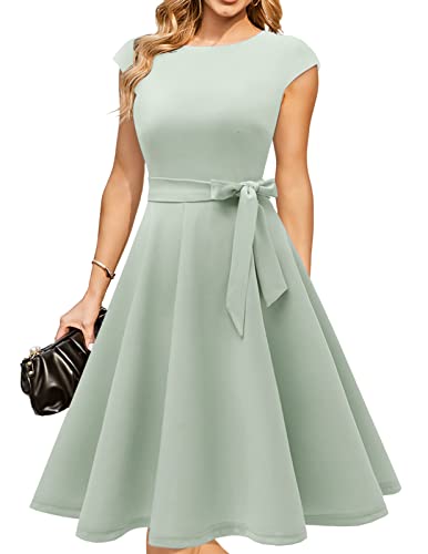 Women's Cocktail Formal Wedding Guest Vintage Tea Party Dress LightGreen M