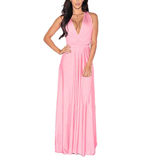 OBEEII Bridesmaid Dress for Womens Infinity Dress Wedding Convertible Multi Way Dress Twist Wrap Long Dress Elegant Cocktail Party Evening Prom Grown Pink Medium
