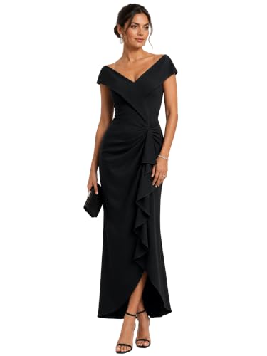 Ever-Pretty Women's Cap Sleeve Crepe Semi Formal Wedding Guest Dress Black