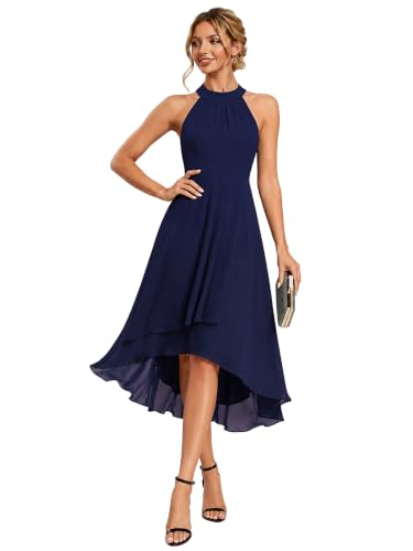 Ever-Pretty Women's Halter Chiffon Midi Cocktail Wedding Guest Dress