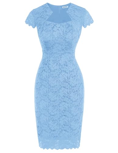 GRACE KARIN Cocktail Dresses for Women Cap Sleeve Lace Dress, Light Blue, L