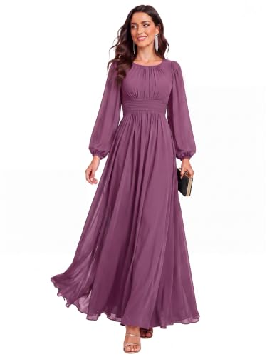 Ever-Pretty Women's Chiffon Long Sleeve Formal Wedding Guest Dresses
