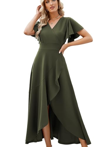ZZV Formal Dresses For Women Gowns Evening V Neck Wedding Guest Dress-Solid