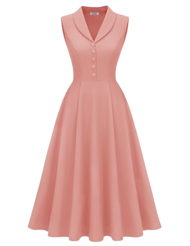 Vintage 1950s Midi Cocktail Dress for Women Semi-Formal Tea Party Blush L