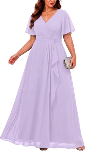 Plus Size Lavender Dress Formal Wedding Guest Chiffon Long Dress Women