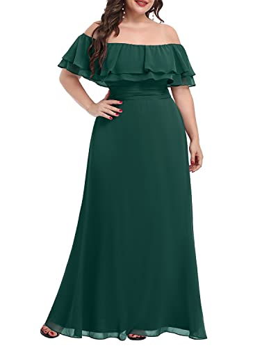 Pinup Fashion Plus Size Dark Green Christmas Formal Long Chiffon Dress