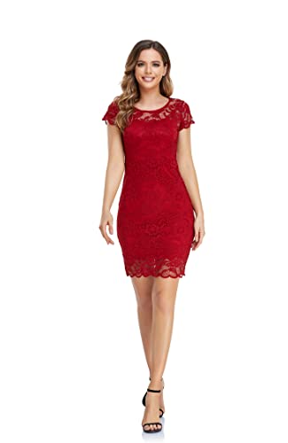 ODCOCD Women's Lace Dress (US, Alpha, Medium, Regular, Regular, Red)