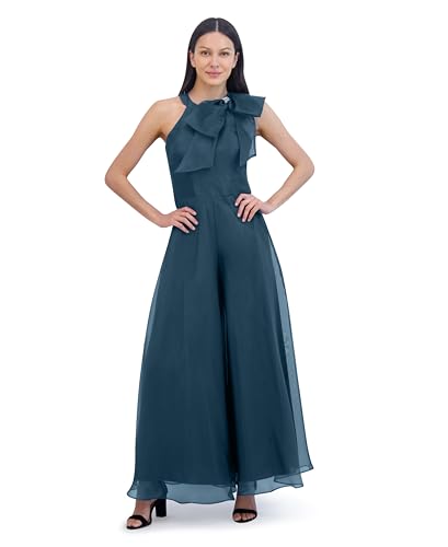 Eliza J Women's Sleeveless Halter Neck Chiffon Maxi Dress, Teal, 14