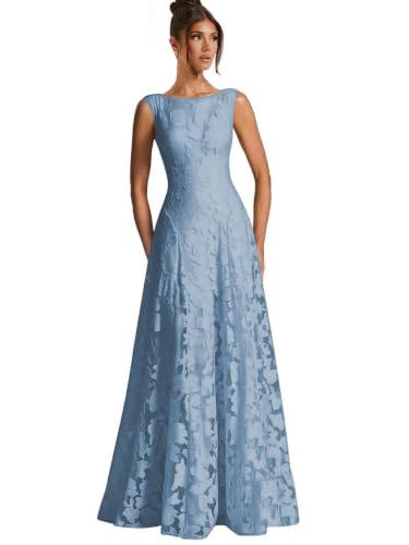 Lace Bridesmaid Dresses for Women Floral Long Corset Prom Dress A Line Formal Evening Party Gowns Steel Blue Size 14