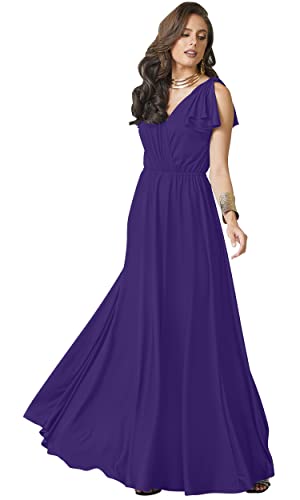 KOH KOH Plus Size Womens Long Sleeveless Flowy Prom Evening Wedding Party Guest Bridesmaid Bridal Formal Cocktail Summer Floor-Length Gown Gowns Maxi Dress Dresses, Indigo Blue Purple XL 14-16