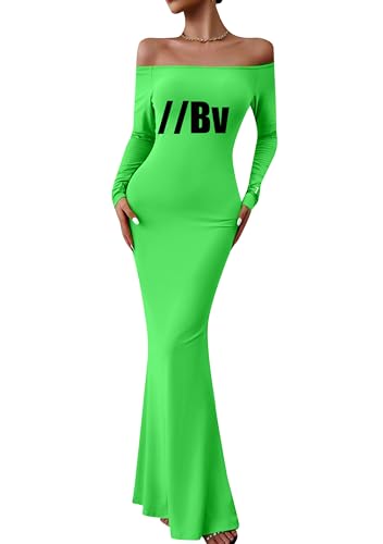 GORIFE Women's Off Shoulder Long Dress Stylish Strapless Bodycon Dresses Elegant Solid Color Dress Qing Lv 9XL