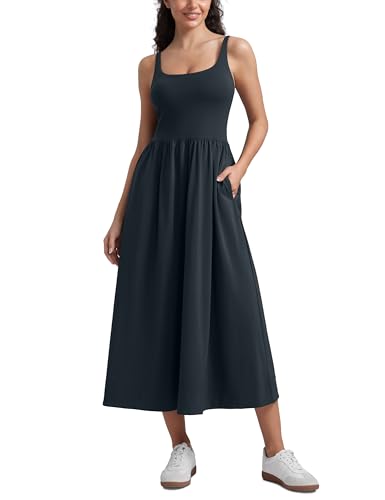 CRZ YOGA Square Neck Maxi Casual Dress True Navy Medium
