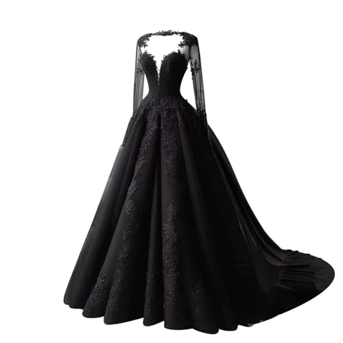 Wcyzvc Gothic Elegant Lace Wedding Dresses for Bride V Neck Satin Bridal
