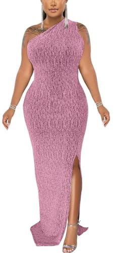 DinyIn Evening Gowns for Women Pink Formal Sleeveless Sparkly Party Dresses Elegant Sexy Plus Size Cocktail Dress,XX-Large