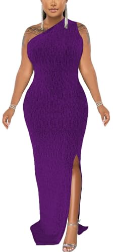 Purple Evening Gowns for Women Formal Elegant Sparkly One Shoulder Sleeveless High Split Dresses Sexy Party Club Prom Long Maxi Dress,11868-1 Purple_Small