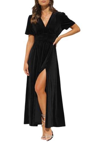 Maxigerui Velvet Maxi Dress Fall Formal Wedding Guest Dress Black L
