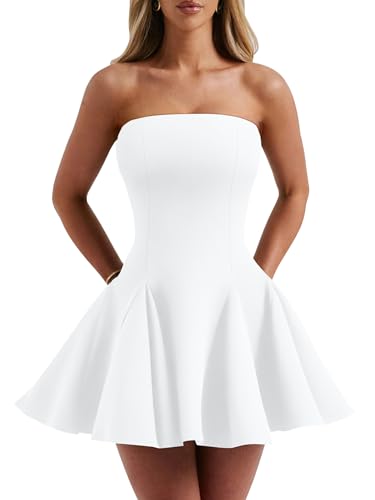 DAAWENXI Women's Strapless Mini Dress Homecoming Party Short Dresses White